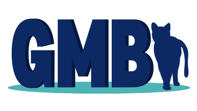 A cat (representing Bright Cat Marketing) standing next to the letters "GMB" (which stands for Google My Business)
